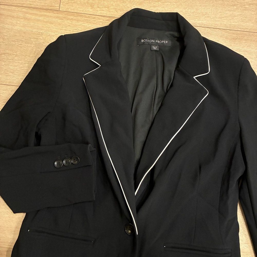 Boston Proper Women’s Beyond Travel Black White One Button Blazer Size 12